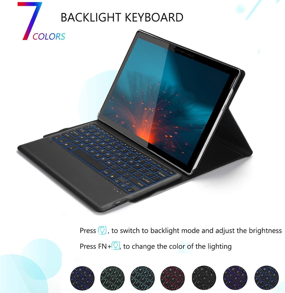 Black Backlit Bluetooth Keyboard Case with Wireless Mouse E715