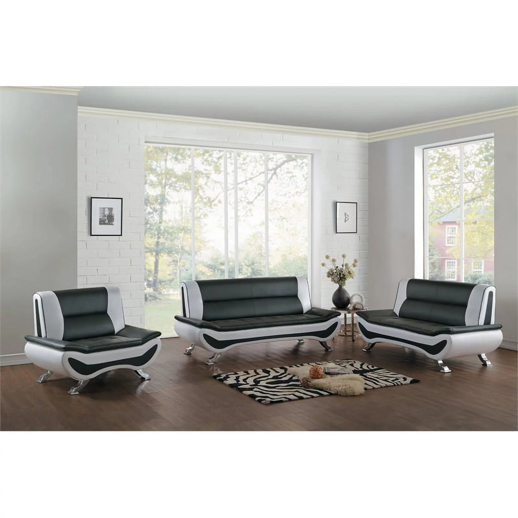 Faux Leather Sofa in Black and White I50899