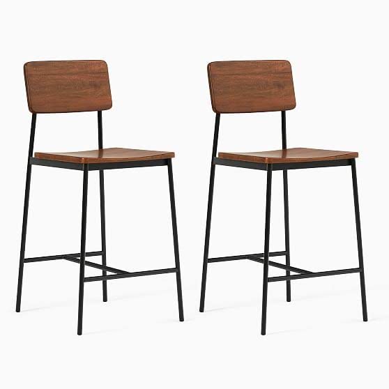 Rustic Counter Stool, Walnut, Antique Bronze, Set of 2 K200