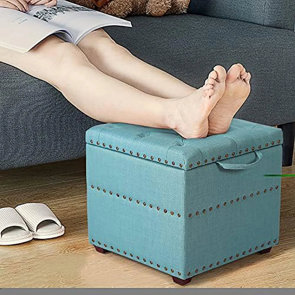 Sky Blue Ottoman Cube Foot Stool with Tray Lid N91813