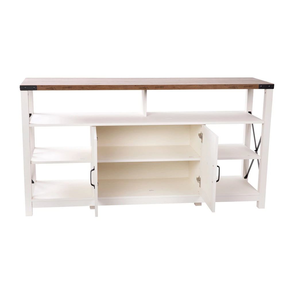 60" White Media Console with Rustic Oak Top U607