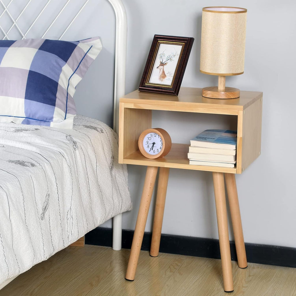 Solid Wood Nightstand Natural Wood Color T2191