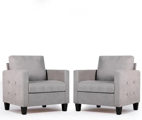 Mid-Century Modern Accent Chairs Set of 2 Upholstered Tufted Armchair Dark Grey P57382