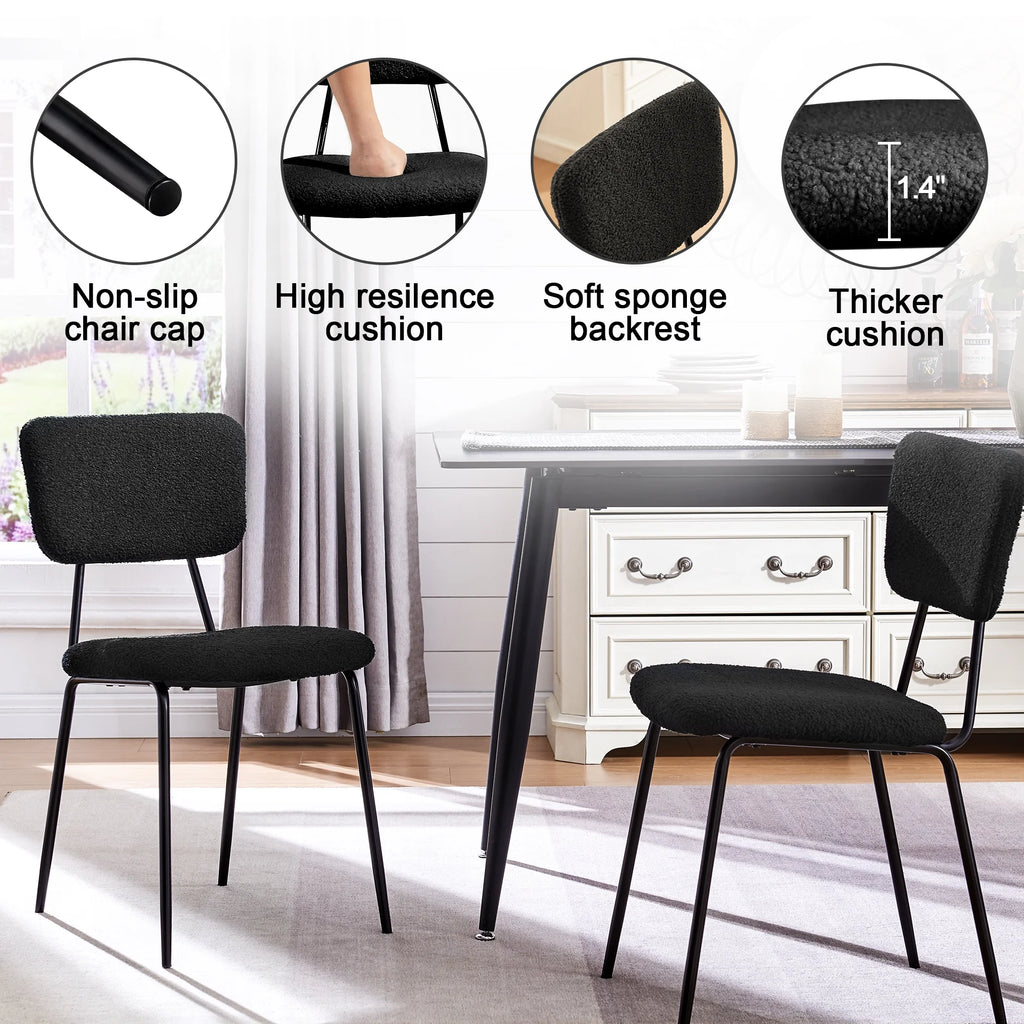Black Boucle Dining Chairs Set of 4 with Metal Legs H9534