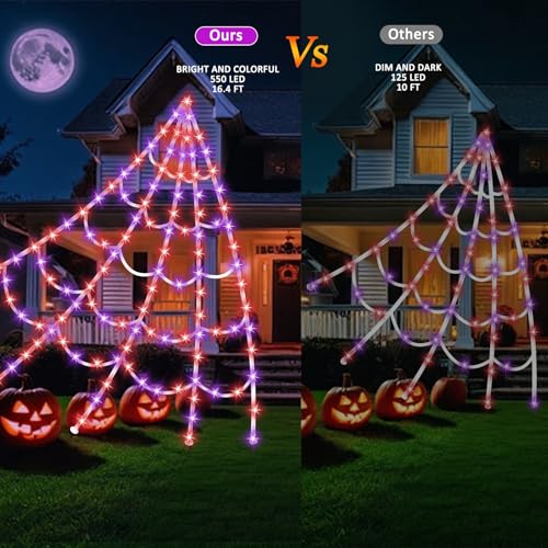 550 LED Lighted Spider Web 16.4Ft with 8 Lighting Modes X9564