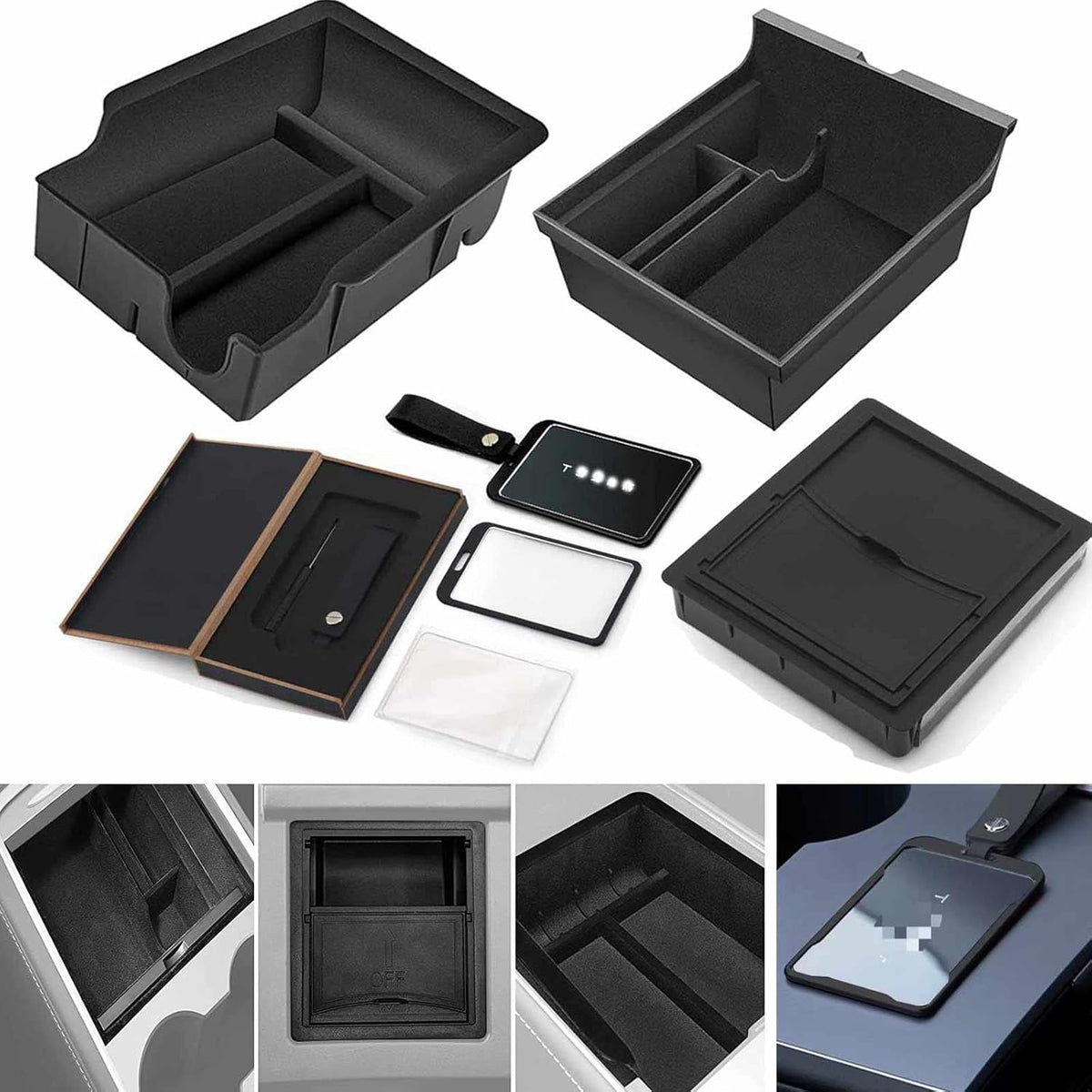 4PCS Flocked Center Console Organizer with Key Card Holder Pack of 2 S648