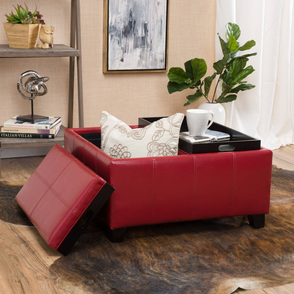 Red Leather Storage Ottoman W481853