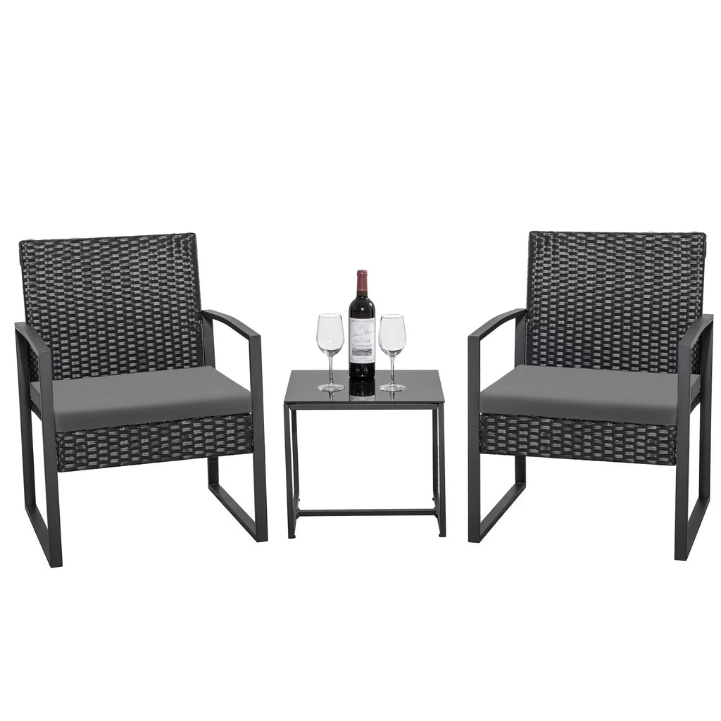Black 3-Piece Wicker Bistro Chair Set with Coffee Table K806