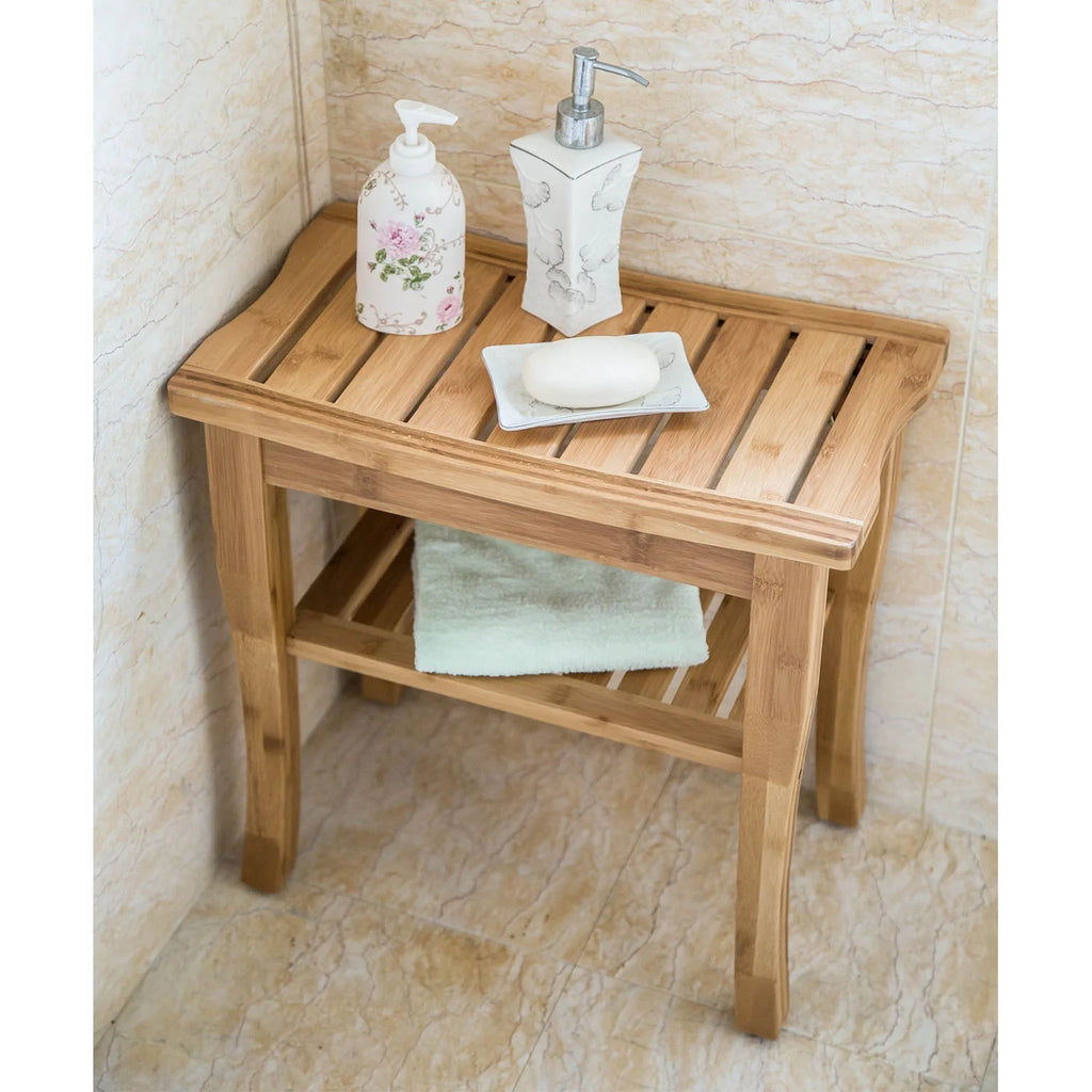 Bamboo Shower Bench with Storage Shelf P79959