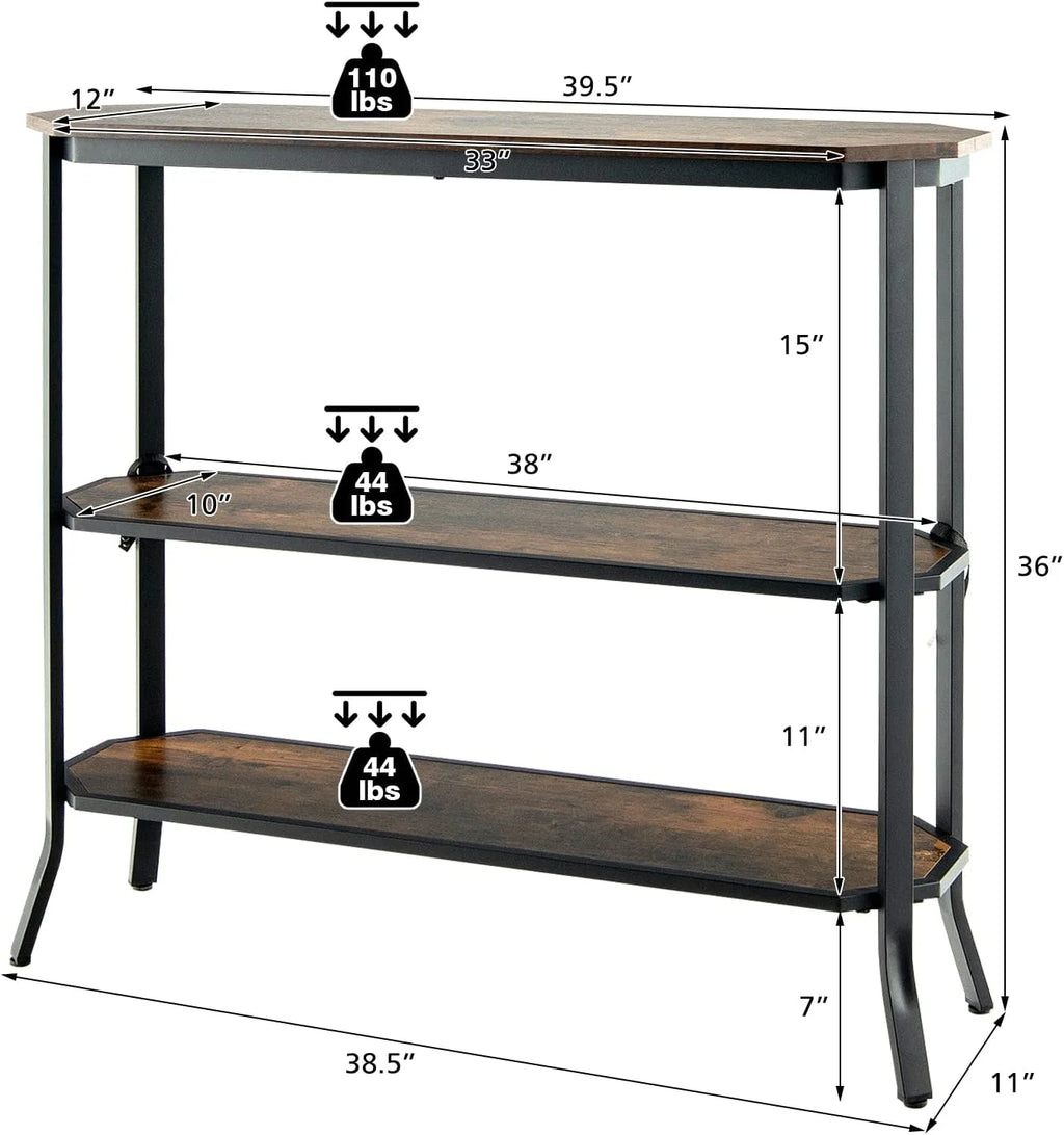 Industrial 3-Tier Narrow Console Table with Open Shelves Y6706