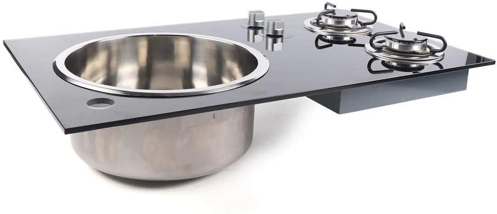 Gas Camping Stove 2 Burners with Tempered Glass Lids and Sink Comb R4523