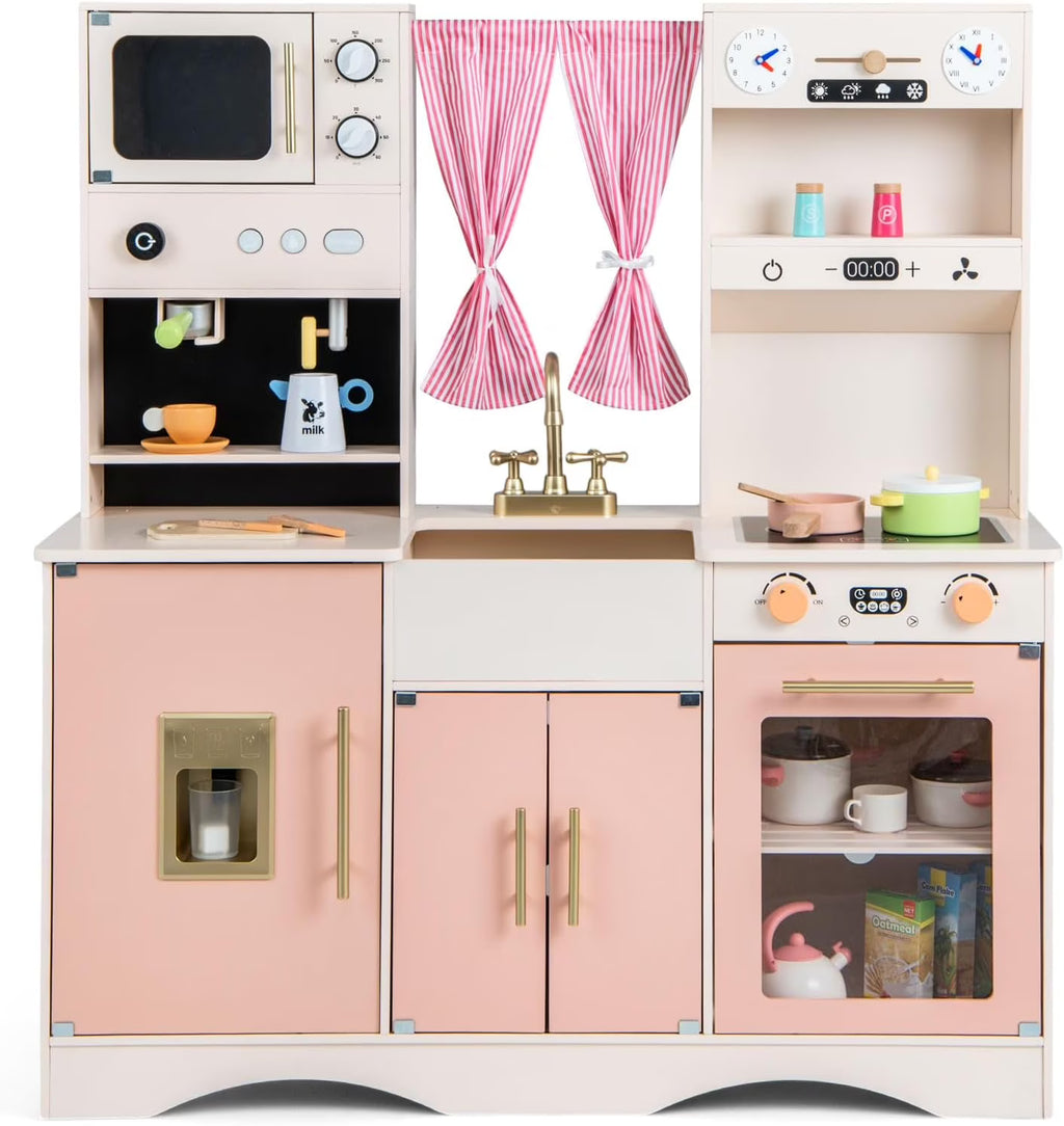 Peach Pink Wooden Kids Kitchen Playset R848536