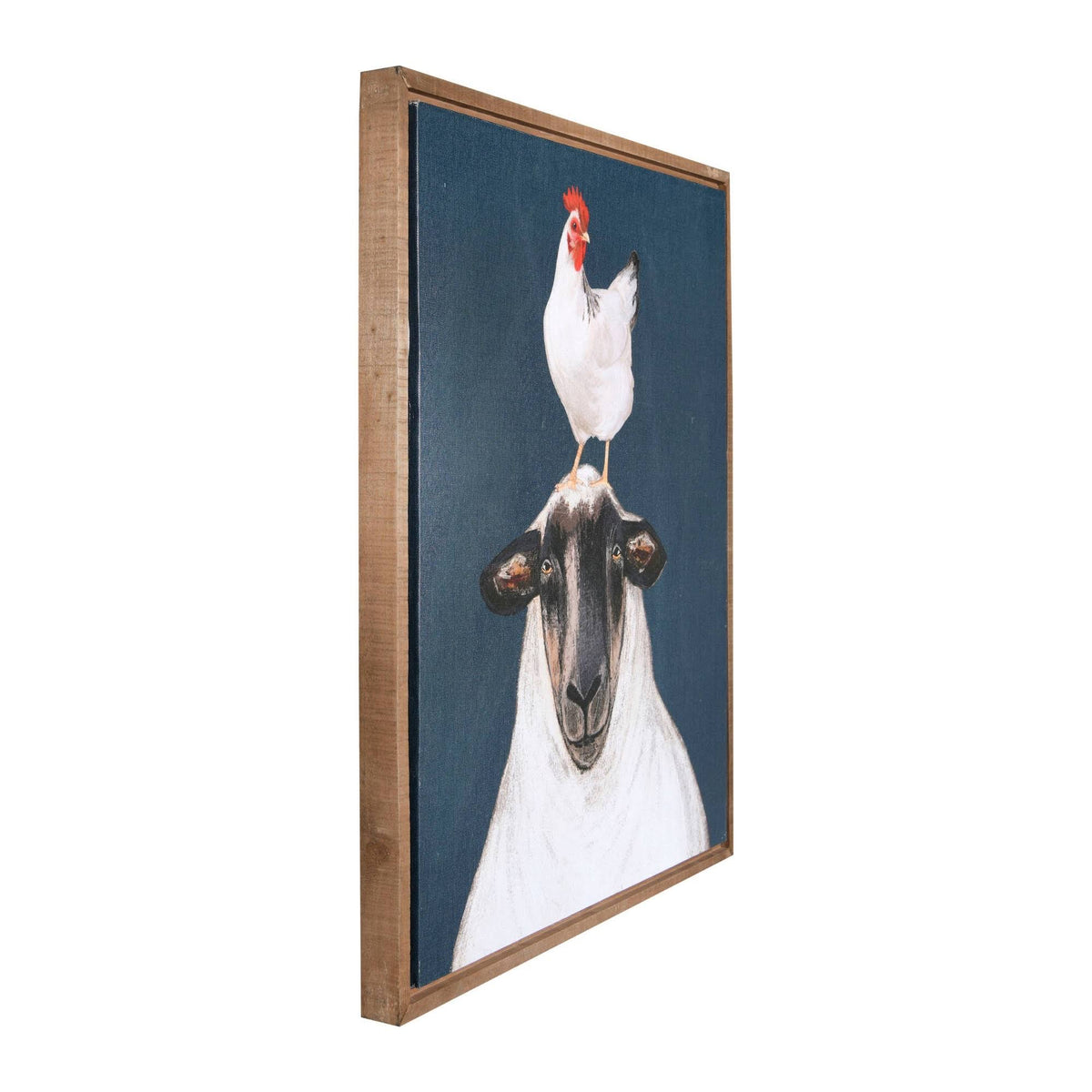 Wood Framed Canvas Wall Decor with Sheep & Chicken Y9808