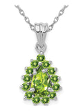Natural Green Peridot Drop Pendant Necklace in Sterling Silver with Chain Q10609