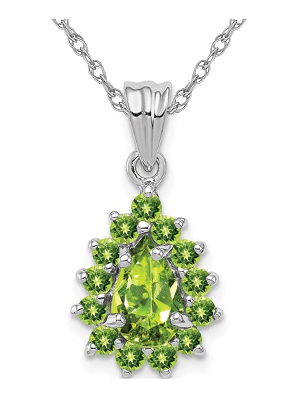 Natural Green Peridot Drop Pendant Necklace in Sterling Silver with Chain Q10609