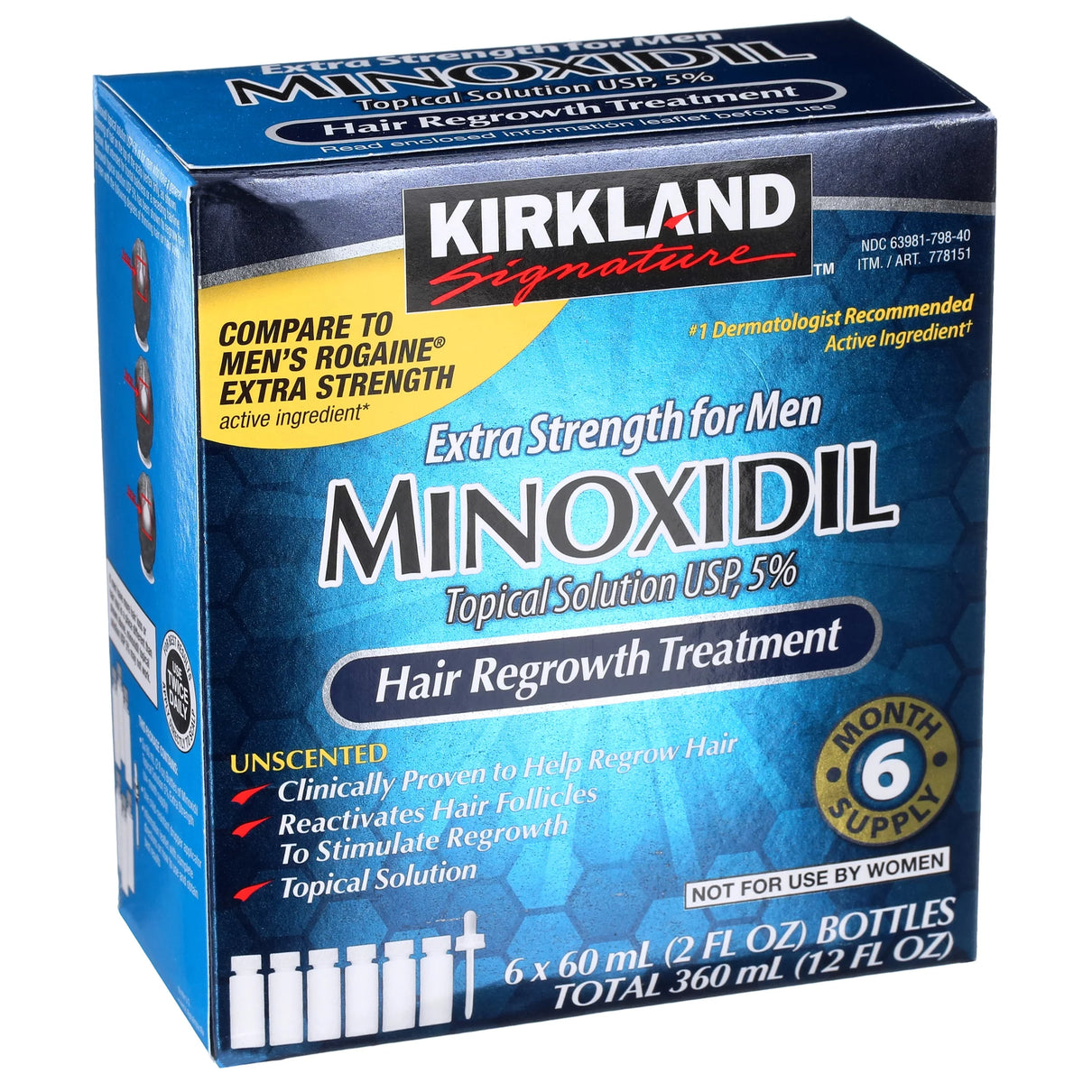 Extra Strength 5% Topical Solution Hair Loss & Regrowth Treatment for Men, 2 fl oz, 6 Piece K601468