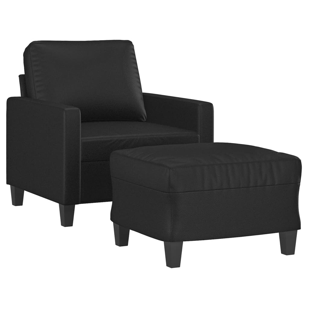 Black Faux Leather Sofa Chair with Footstool B305
