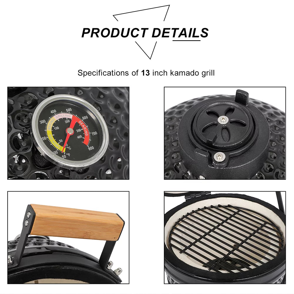 13in Black Ceramic Charcoal Kamado Grill H216
