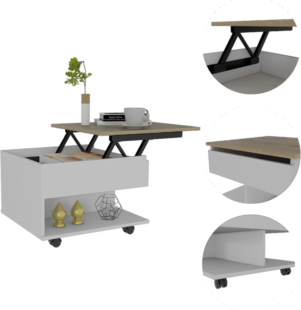 White Light Oak Lift Top Coffee Table with Casters and One Shelf Y5929