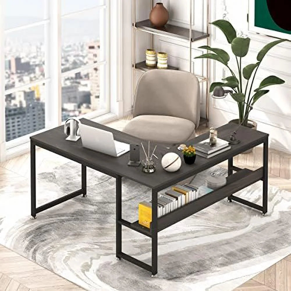 L Shaped Desk 55 inch with Shelves K1351