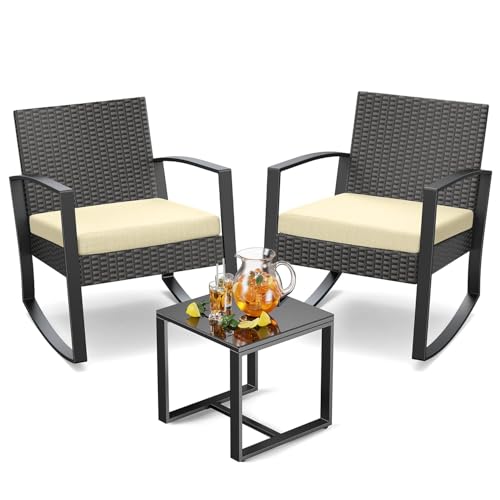 3 Piece Wicker Patio Furniture Set with Table & Cushions I1874