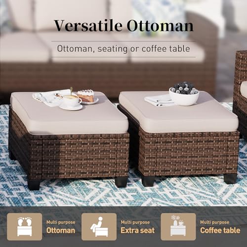 Brown Wicker Rattan 7 Pieces Patio Furniture Set with Cushion and Firepit Table V23945