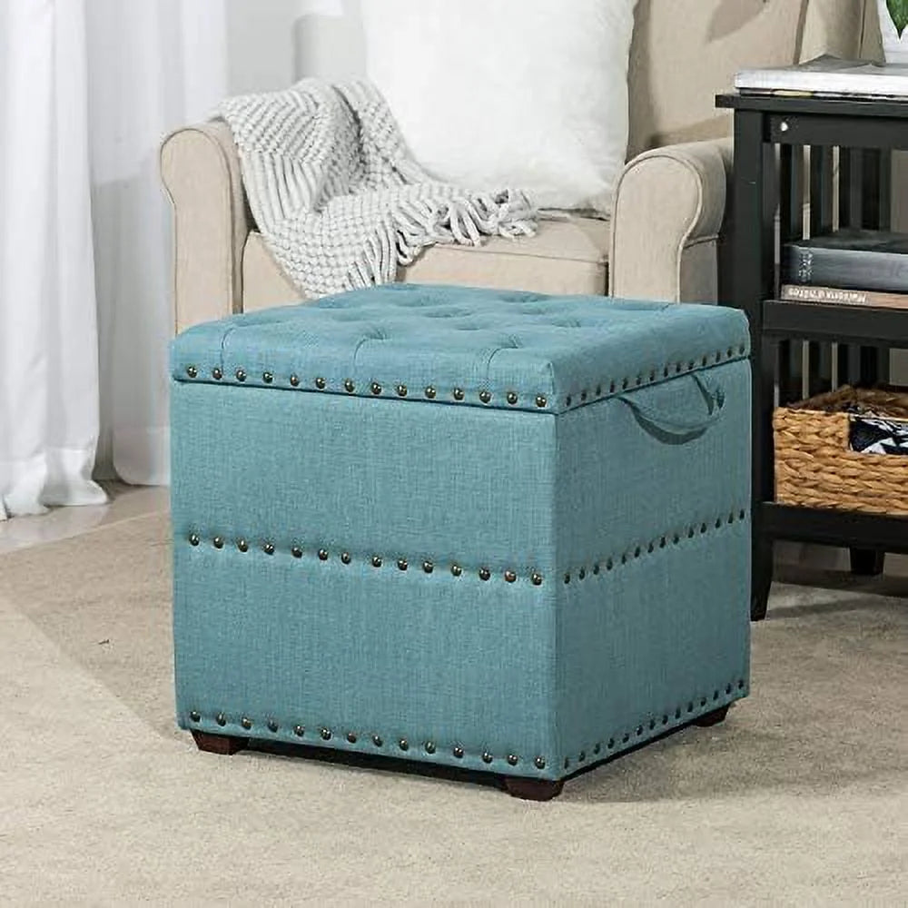 Sky Blue Ottoman Cube Foot Stool with Tray Lid N91813