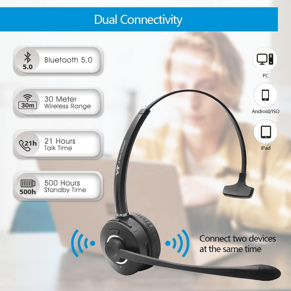 Wireless Bluetooth Headset with Noise-Cancelling Microphone R3813