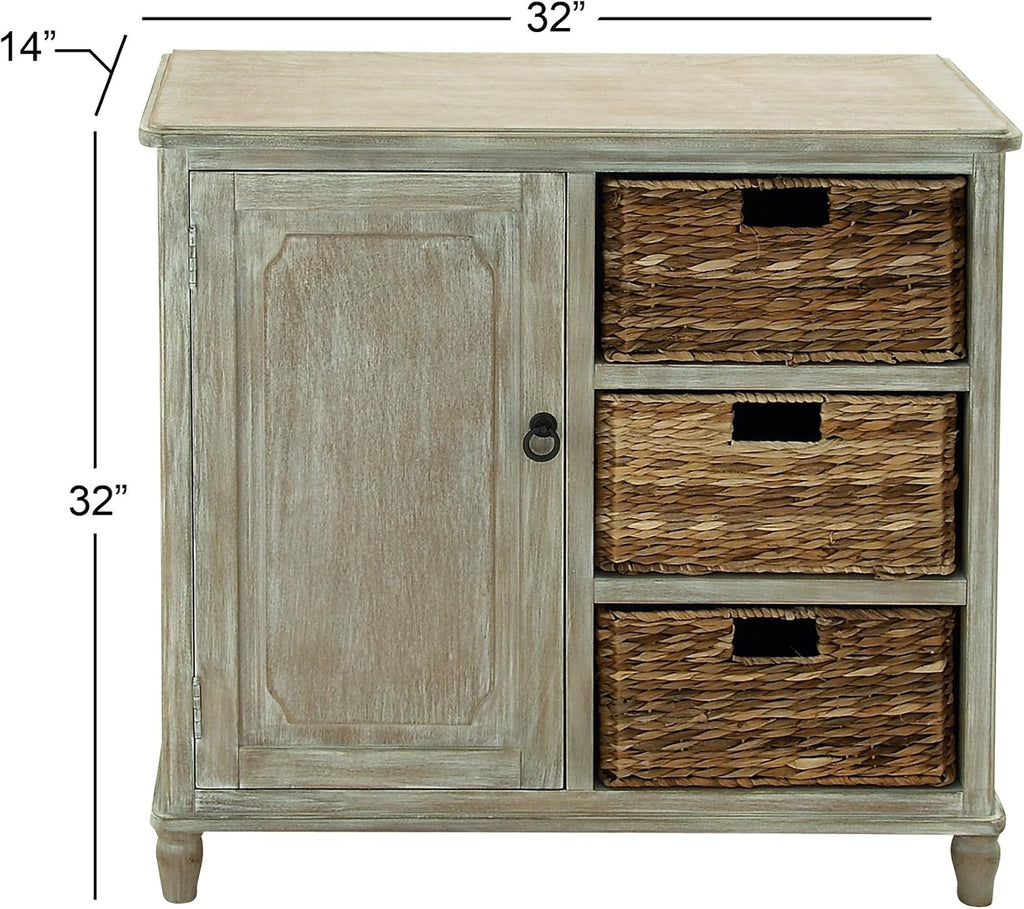 Whitewash Taupe Wood Basket Cabinet S6035