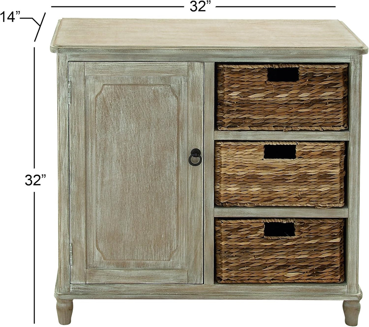 Whitewash Taupe Wood Basket Cabinet S6035