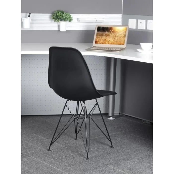 Navy Blue Armless Plastic Shell Dining Chair with Metal Legs Y21454