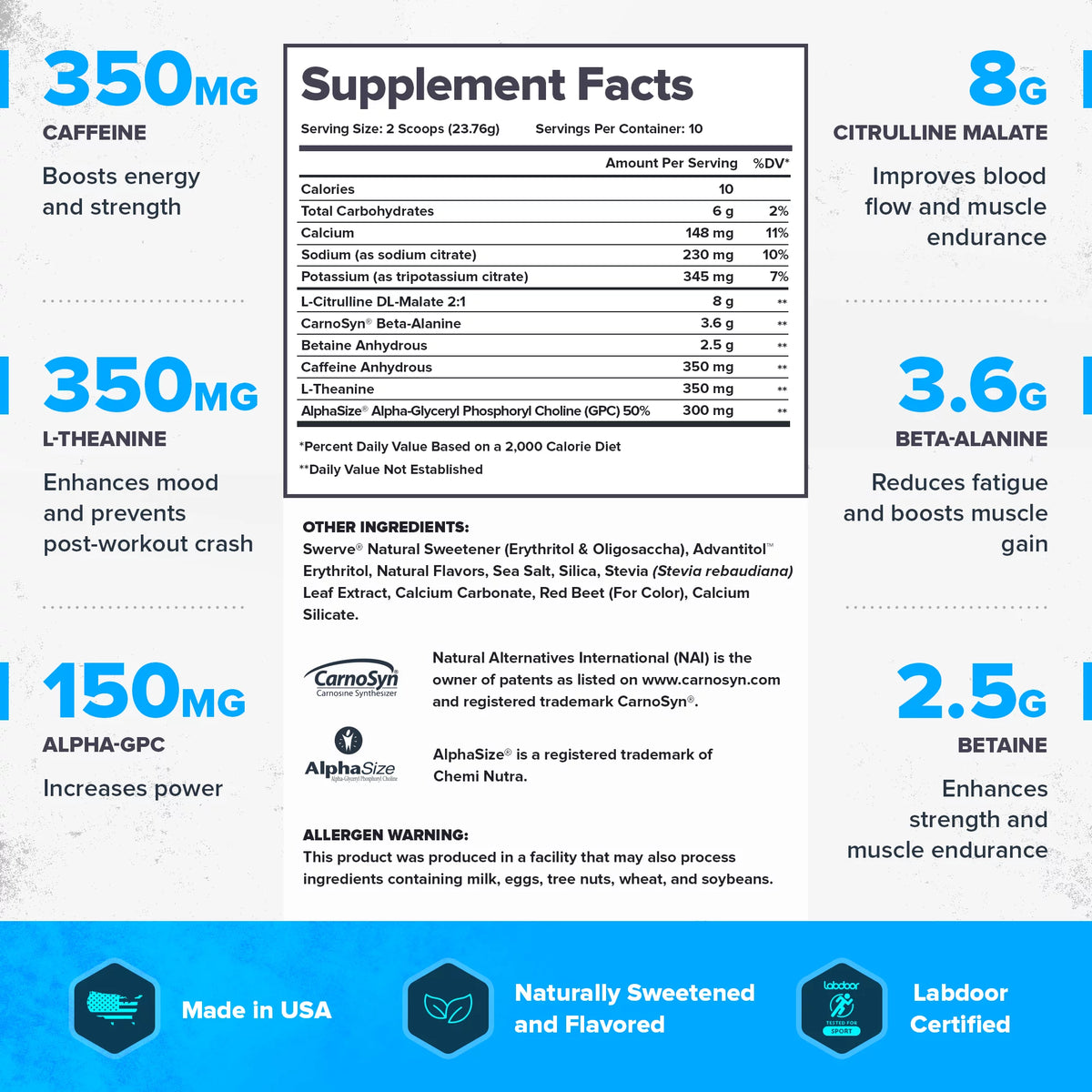 Natural Preworkout Energy Supplement with Caffeine, Fruit Punch, 10 Servings I635260