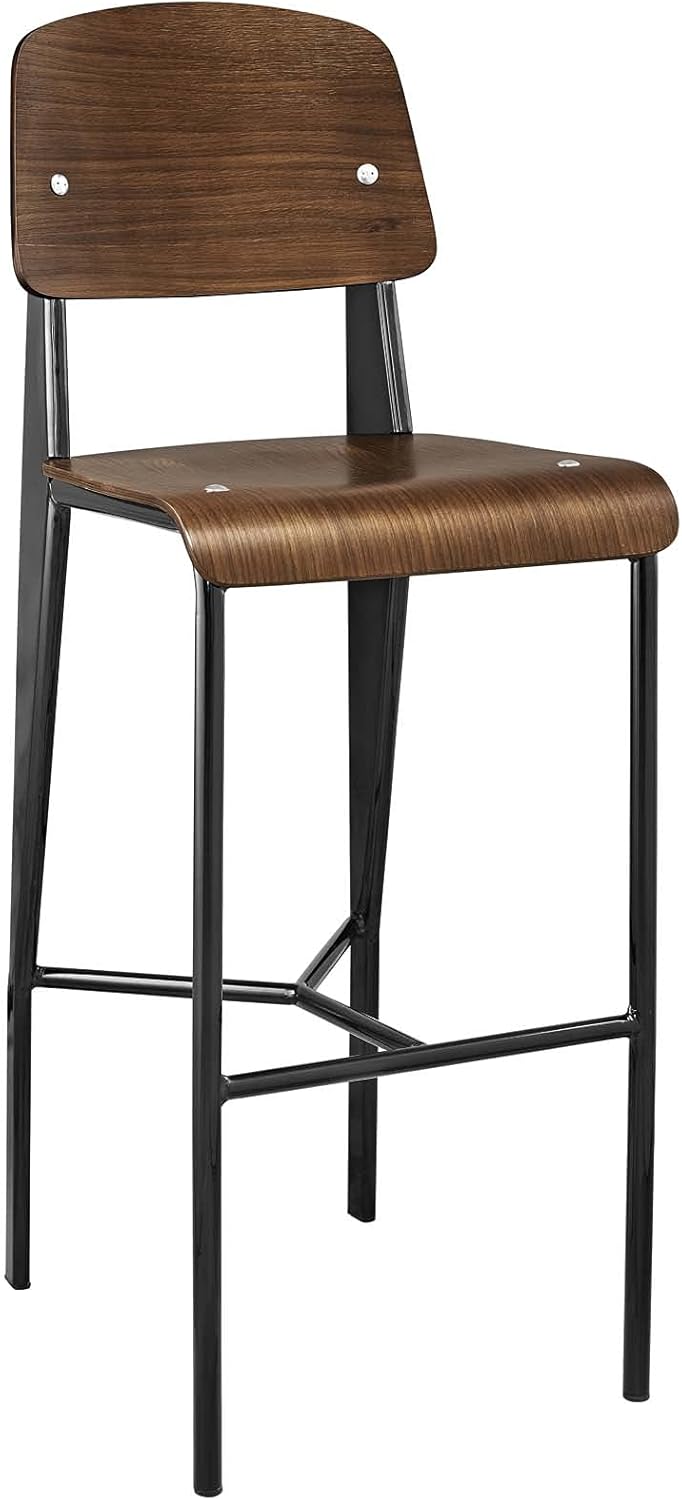 Walnut Wood and Metal Counter Bar Stool H7393
