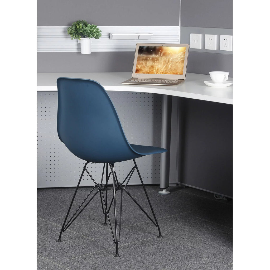 Navy Blue Armless Plastic Shell Dining Chair with Metal Legs Y21454