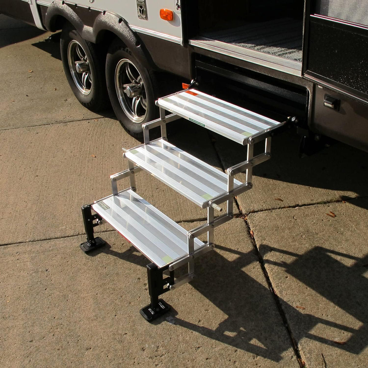 Silver Aluminum Bolt-On Folding Stairs with 3 Steps L38378