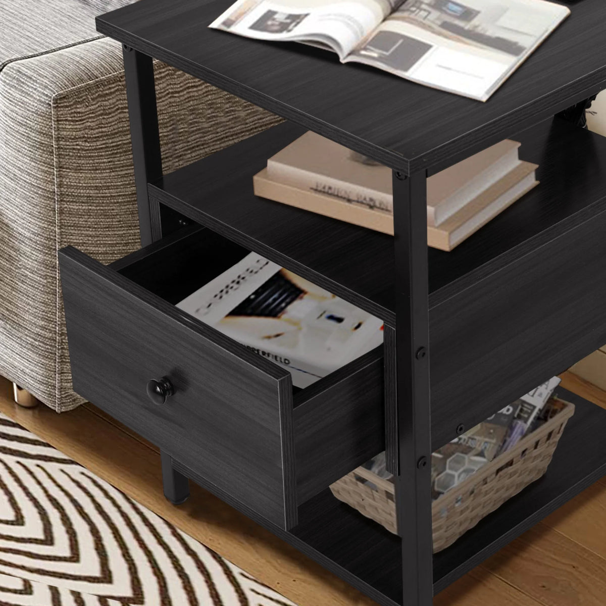 Night Stand Set of 2 with Storage Drawer and Charging Station O16717