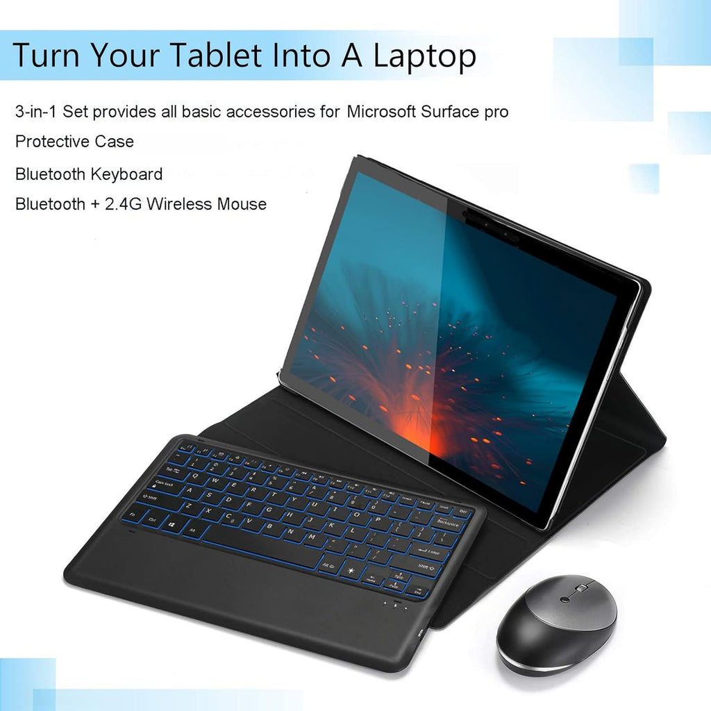 Black Backlit Bluetooth Keyboard Case with Wireless Mouse E715