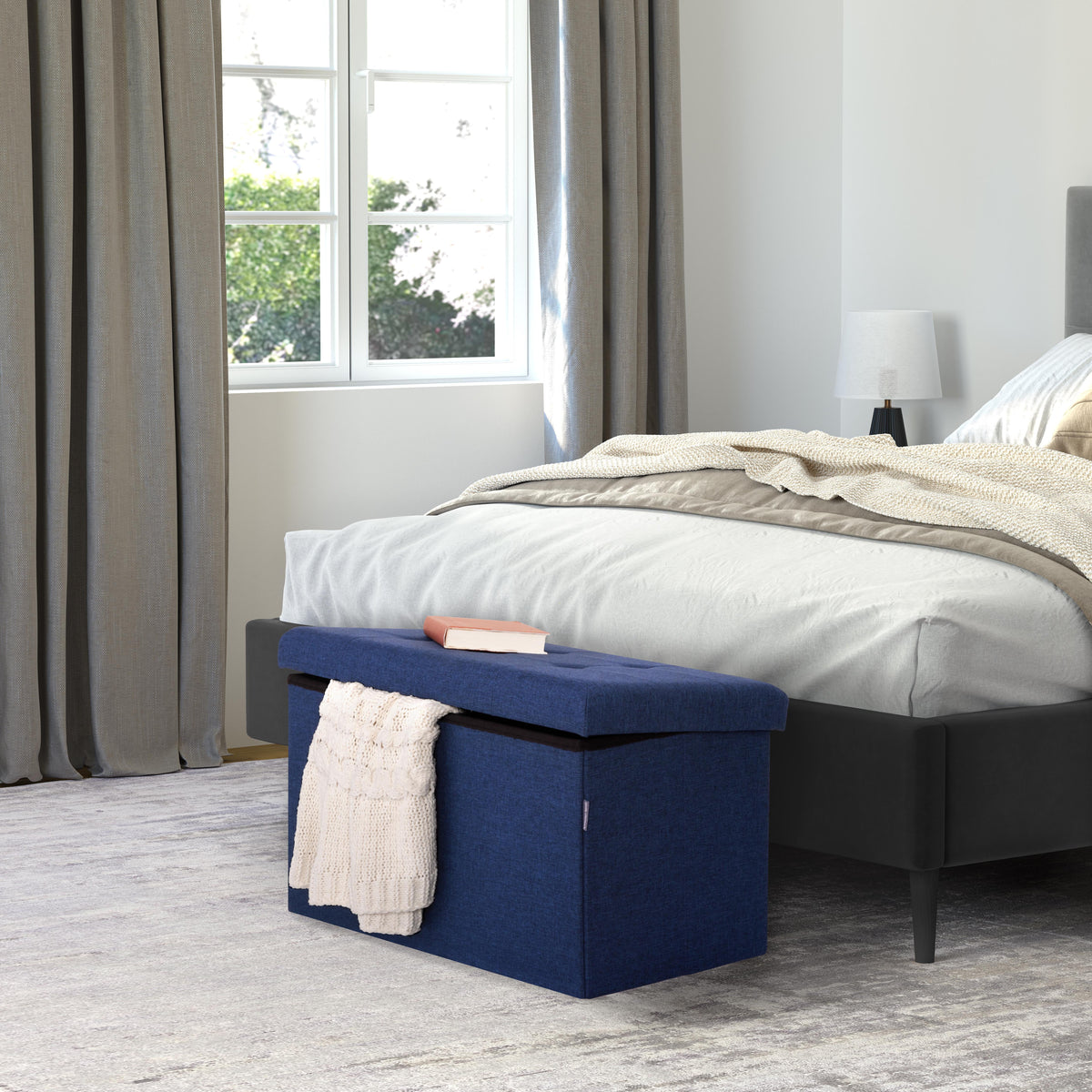 Cushioned Fabric Storage Ottoman Bench P530