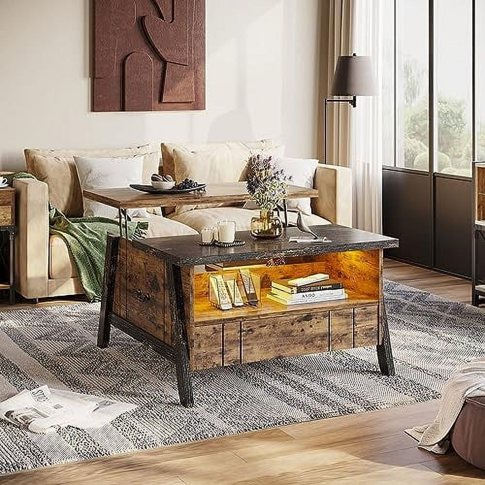 Lift Top Wood Coffee Table with Led Lights & Drawers S577660