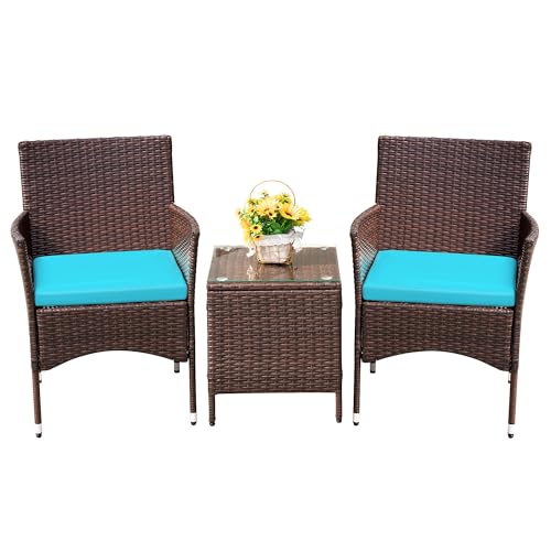 3 Pieces PE Rattan Wicker Chairs with Table Z60185