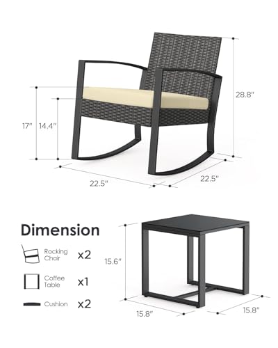 3 Piece Wicker Patio Furniture Set with Table & Cushions I1874