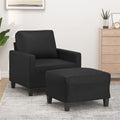 Black Faux Leather Sofa Chair with Footstool B305