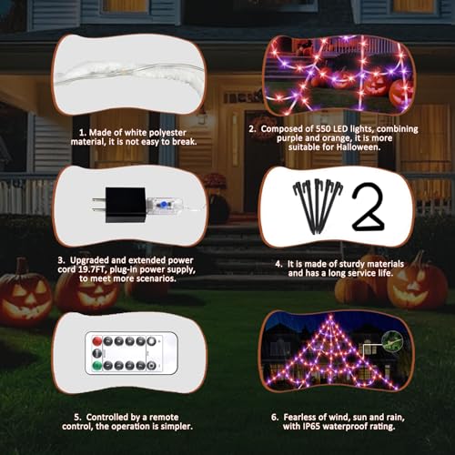 550 LED Lighted Spider Web 16.4Ft with 8 Lighting Modes X9564