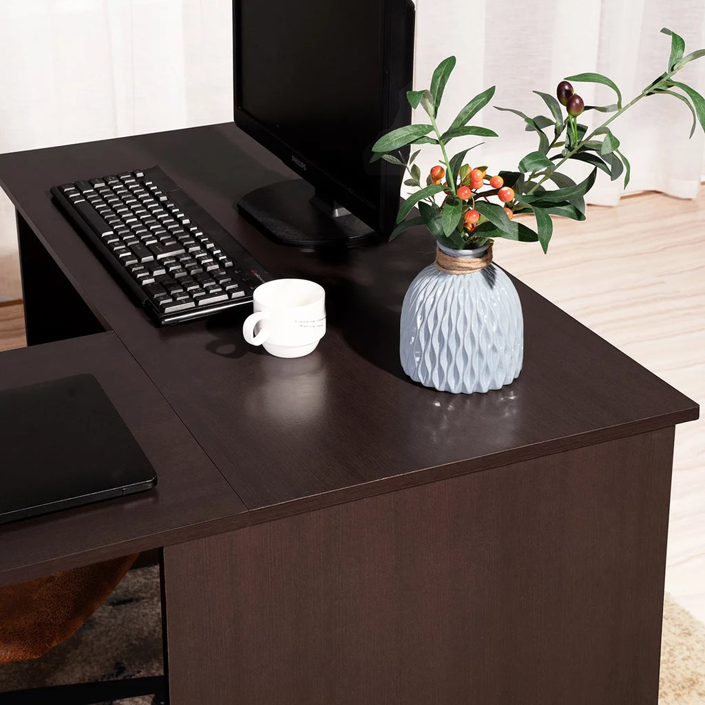 Brown L-Shaped Corner Desk with 2 Shelves C1292