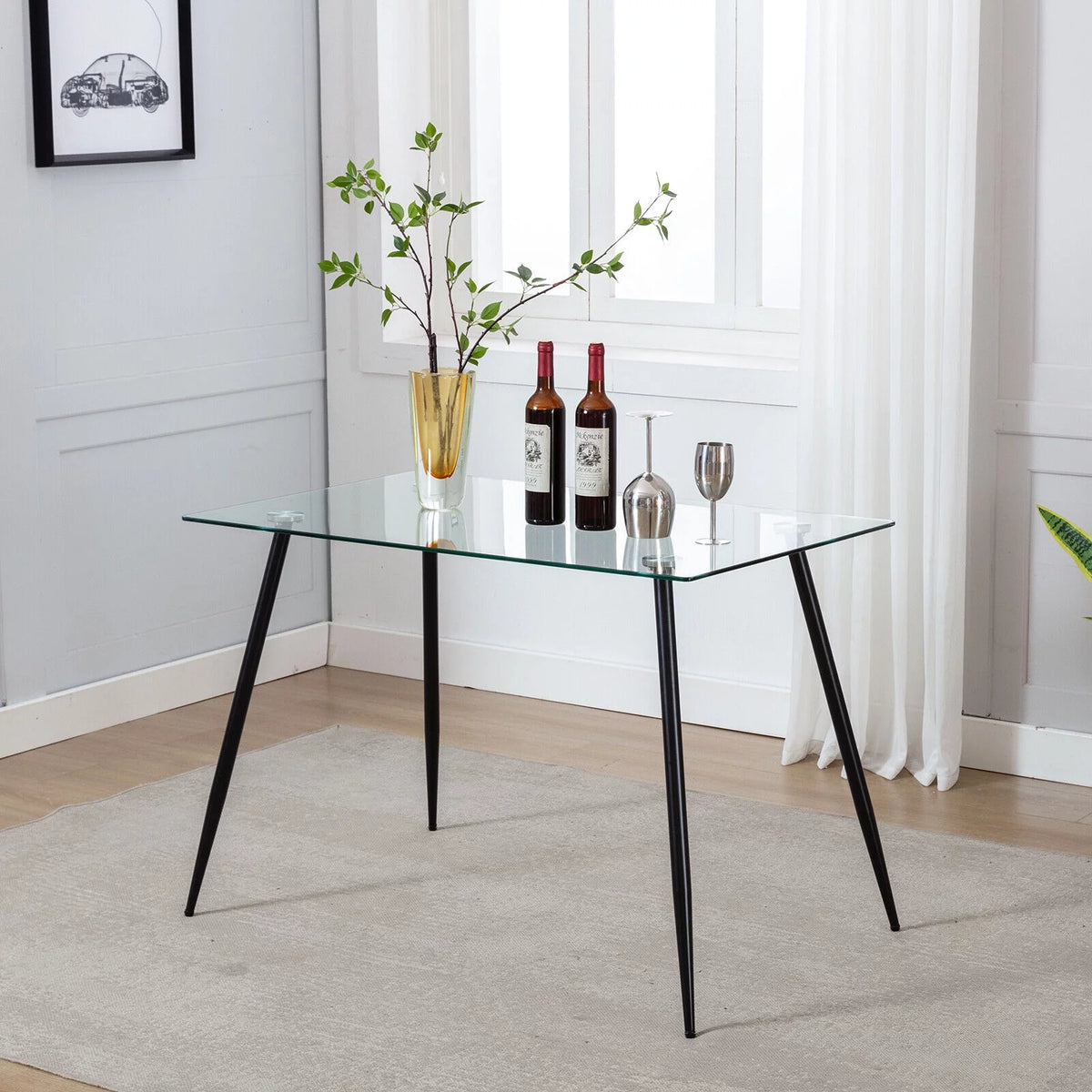 Tempered Glass Dining Table with Black Metal Legs N758