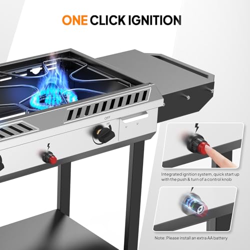 2 Burner Outdoor Propane Gas Stove with Auto-ignition, Regulator & Shelf C539