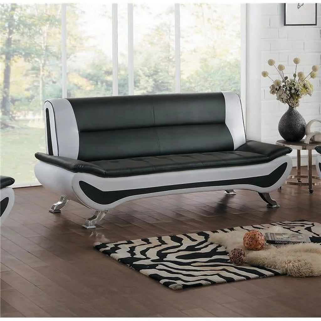 Faux Leather Sofa in Black and White I50899