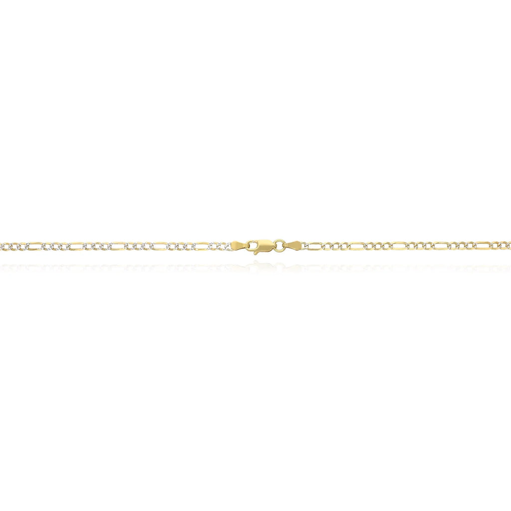 14k Yellow Gold Over 925 Silver Diamond-Cut Figaro Chain Necklace K844
