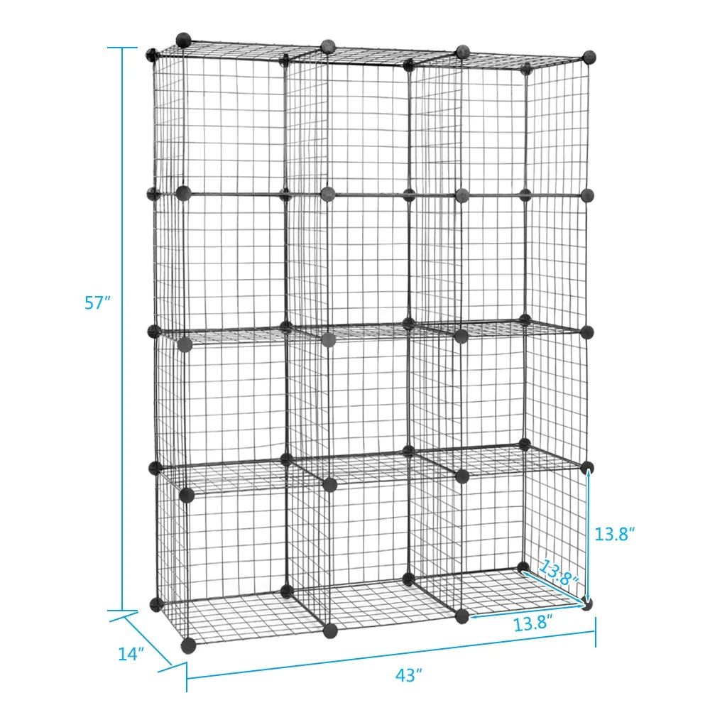 12-Cubes Metal Grid Storage Shelves Organizer E6731