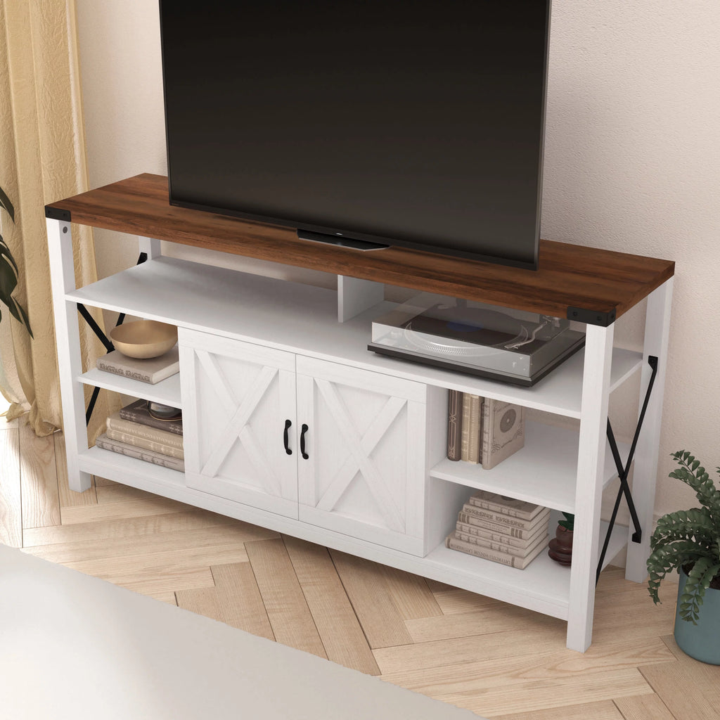 60" White Media Console with Rustic Oak Top U607